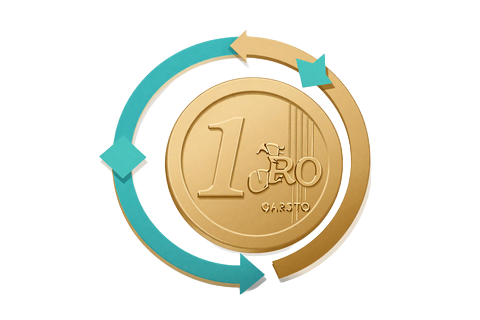 Goldenes Cashback-Symbol mit Kreislauf-Pfeilen f&uuml;r w&ouml;chentliche R&uuml;ckerstattung bei OnlySpins