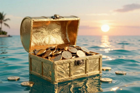 Goldene Schatztruhe voller M&uuml;nzen, OnlySpins Casino 2.600 Euro Willkommensbonus