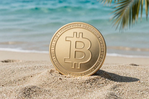Leuchtende USDT-Kryptom&uuml;nze auf Strandsand, OnlySpins Casino Krypto-Willkommensbonus