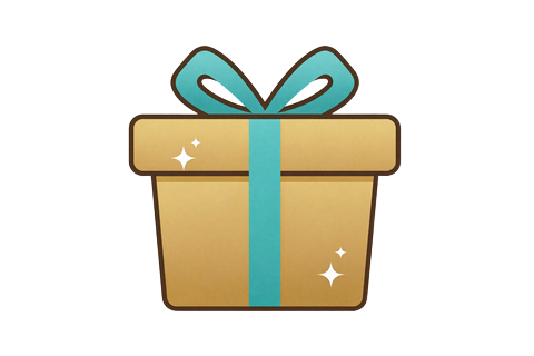 Goldene Geschenkbox mit t&uuml;rkisem Band als Symbol f&uuml;r exklusive VIP-Belohnungen bei OnlySpins