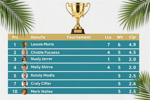 Turnier-Rangliste mit goldenem Pokal und Palmen-Akzenten, OnlySpins Spin Rally Slot-Turnier